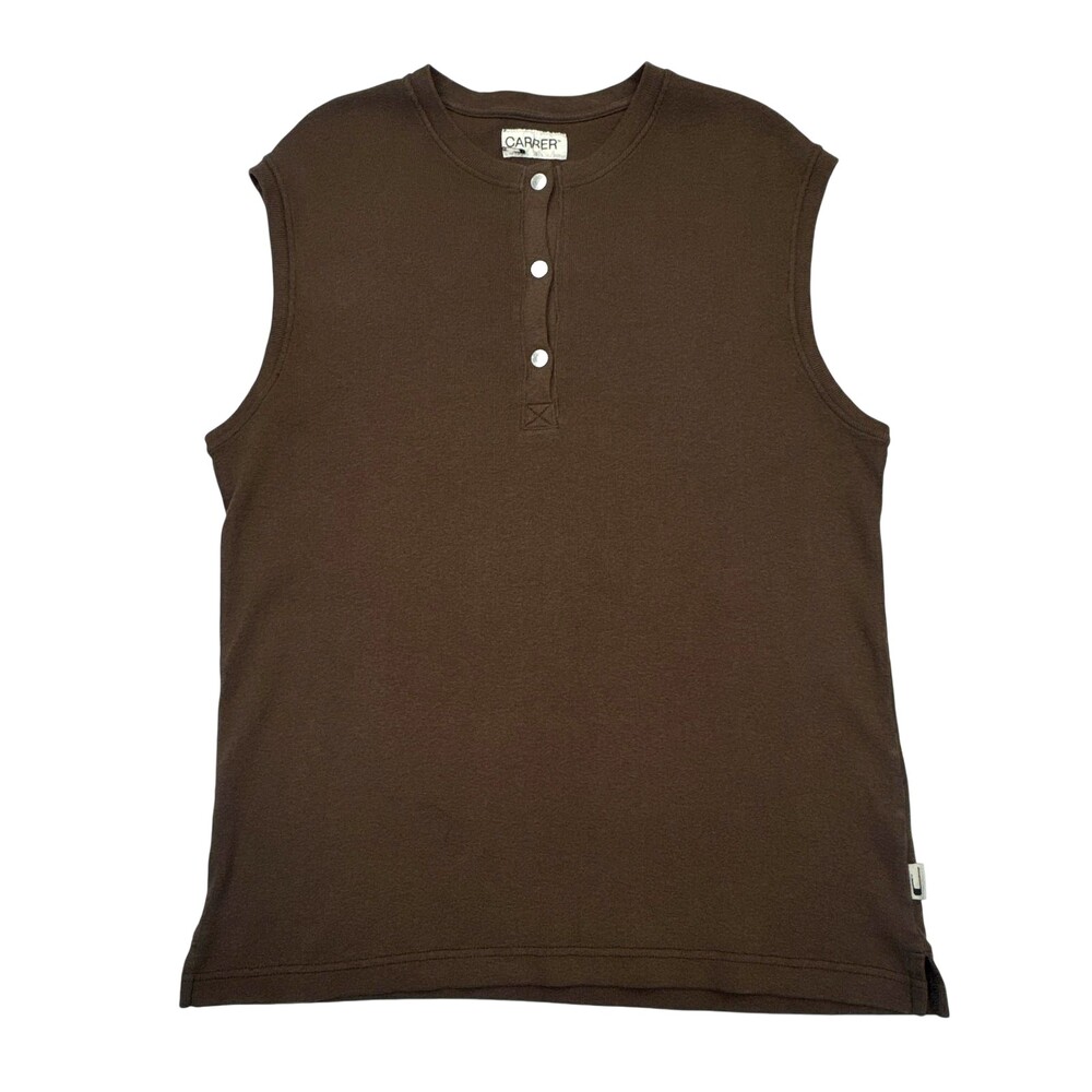 Carrer Shirt Mens Large Brown Sleeveless Henley Cotton Jersey Tank Top